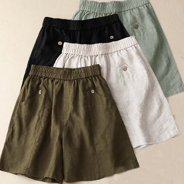 Short d'été décontracté à boutons pour femme, uni, avec poches, de la Buddha Stones - image 26