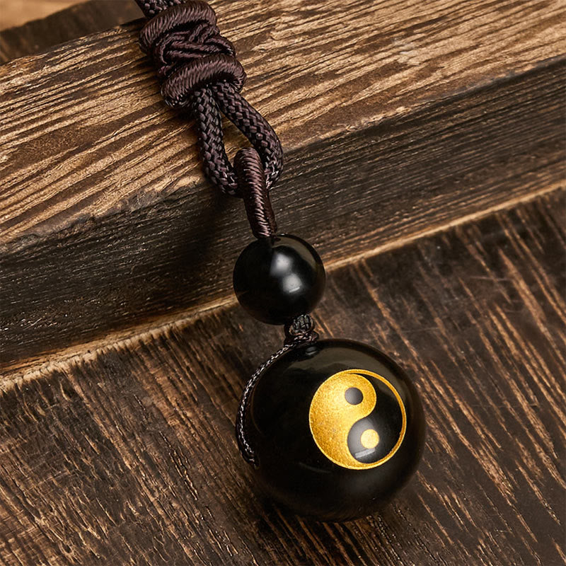 Buddha Stones Pendentif Yin Yang de purification en obsidienne noire sculptée, symbole de purification. - image 7