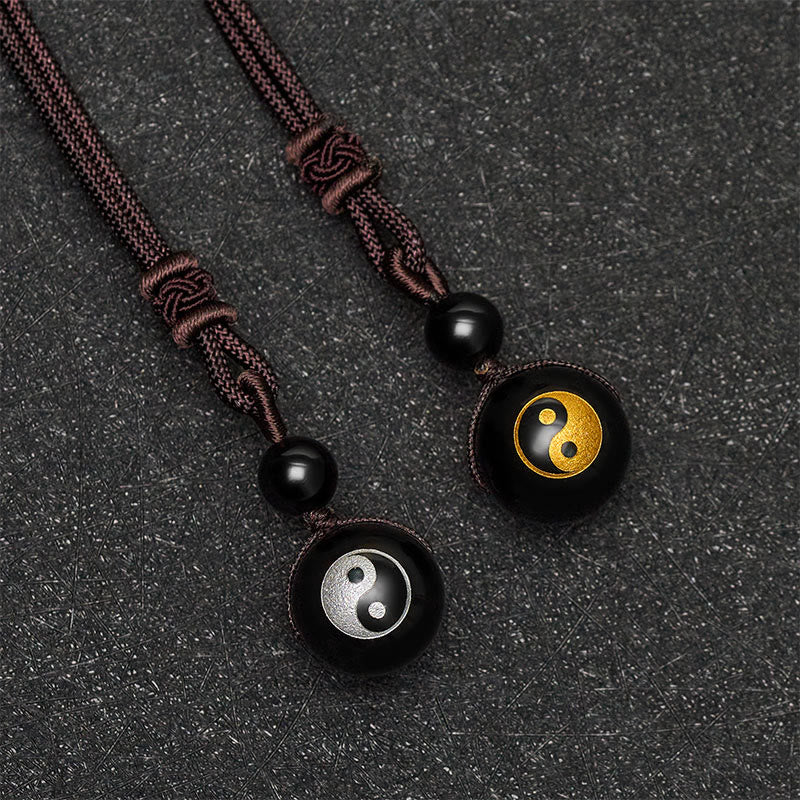 Buddha Stones Pendentif Yin Yang de purification en obsidienne noire sculptée, symbole de purification. - image 11