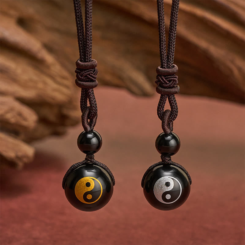 Buddha Stones Pendentif Yin Yang de purification en obsidienne noire sculptée, symbole de purification. - image 10