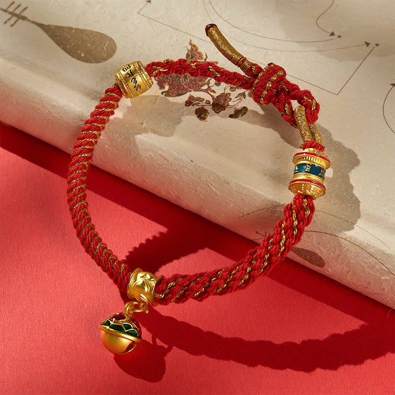 Buddha Stones Bracelet en corde tibétaine avec clochette en émail de cuivre et corde, symbole de sagesse - Rouge (Tour de poignet : 15 à 18 cm) - image 0