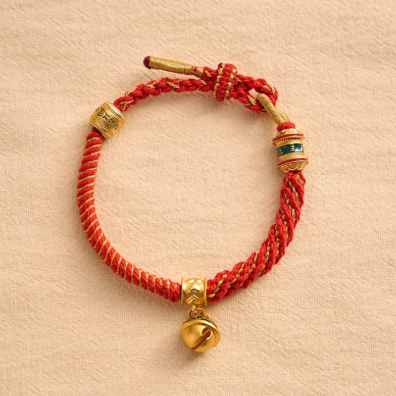 Buddha Stones Bracelet en corde tibétaine avec clochette en émail de cuivre et corde, symbole de sagesse - image 1
