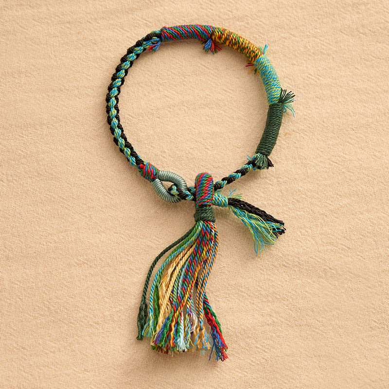 Buddha Stones Bracelet à pompons ajustable rétro bohème en corde de coton - image 10