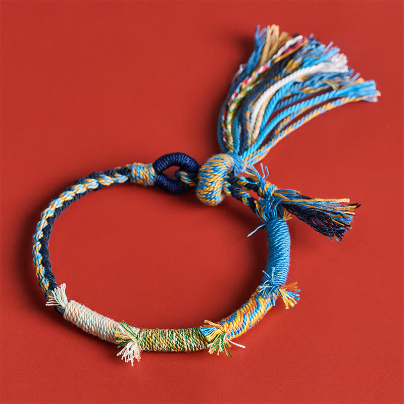 Buddha Stones Bracelet à pompons ajustable rétro bohème en corde de coton - image 18
