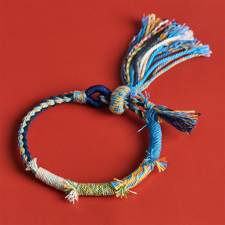 Buddha Stones Bracelet à pompons ajustable rétro bohème en corde de coton - image 18