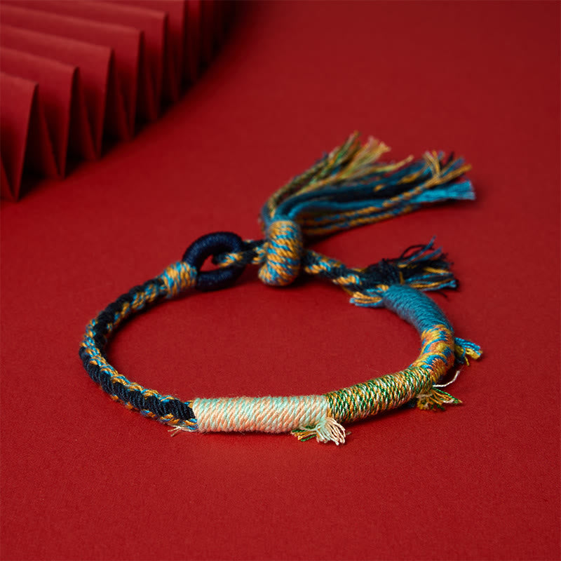 Buddha Stones Bracelet à pompons ajustable rétro bohème en corde de coton - Mélange bleu marine - 5,5–6,7 po (14–17 cm) - image 14