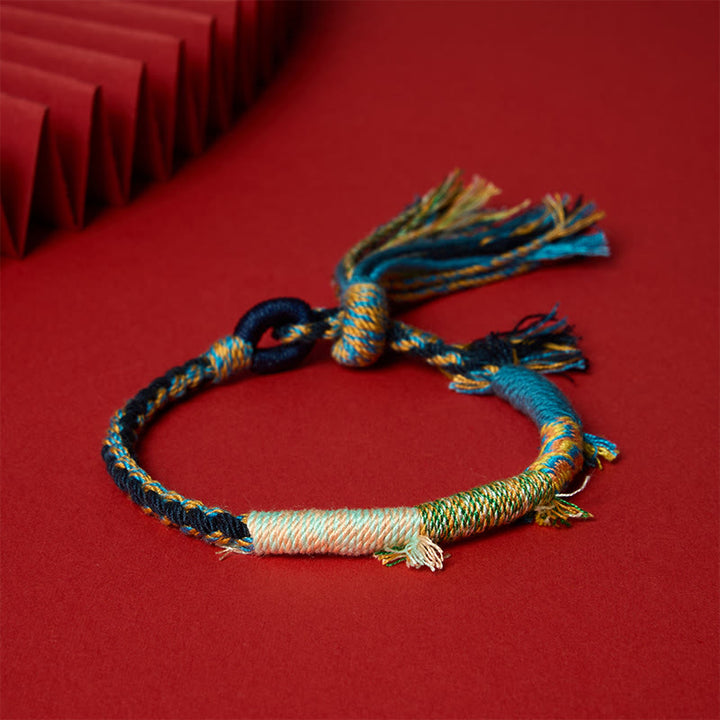 Buddha Stones Bracelet à pompons ajustable rétro bohème en corde de coton - Mélange bleu marine - 5,5–6,7 po (14–17 cm) - image 14