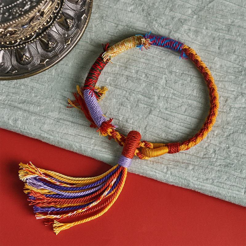 Buddha Stones Bracelet à pompons ajustable rétro bohème en corde de coton - image 3