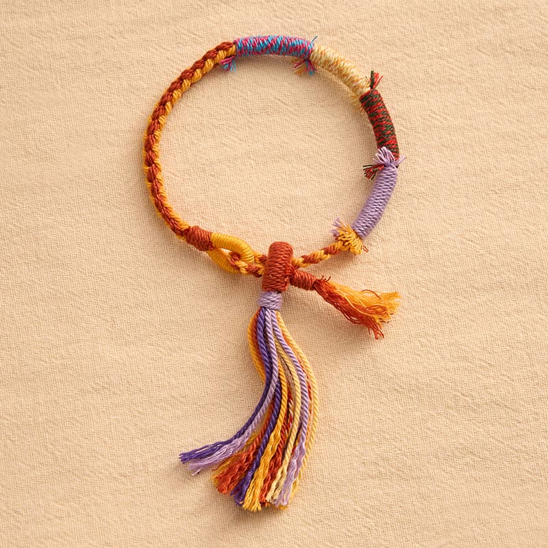 Buddha Stones Bracelet à pompons ajustable rétro bohème en corde de coton - image 2