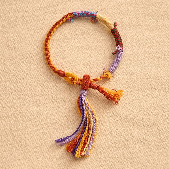 Buddha Stones Bracelet à pompons ajustable rétro bohème en corde de coton - image 2