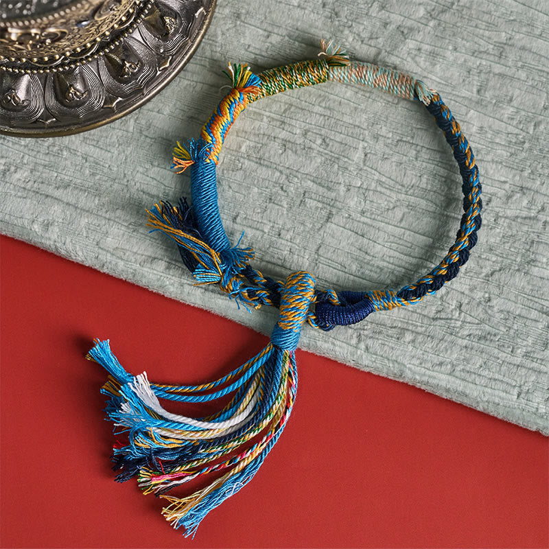 Buddha Stones Bracelet à pompons ajustable rétro bohème en corde de coton - image 17