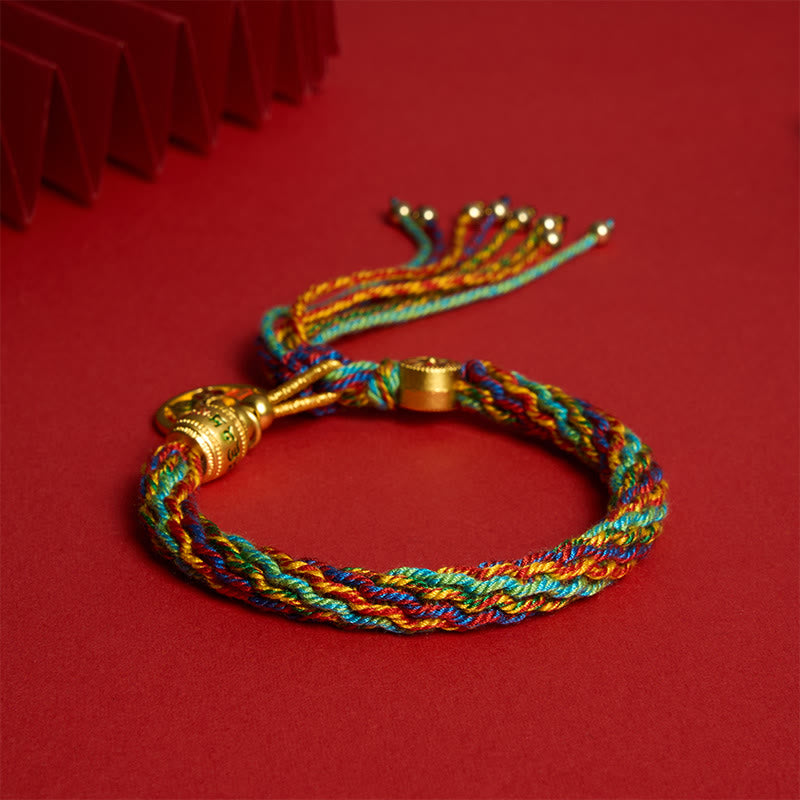 Buddha Stones Bracelet tibétain multicolore en corde émaillée Om Mani Padme Hum - image 1
