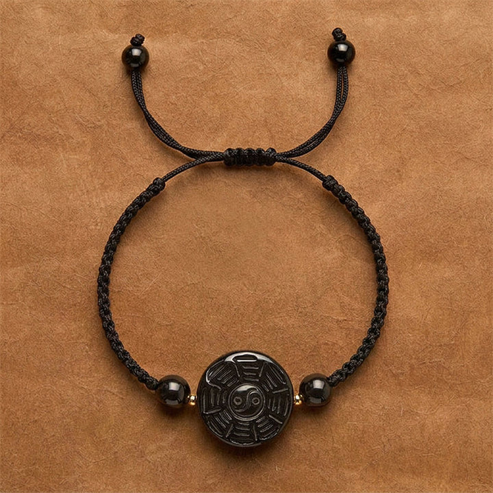 Buddha Stones Bracelet de bénédiction Bagua rond en obsidienne noire et fil rouge - Bracelet noir (Tour de poignet : 15 à 17 cm) - Environ 22 × 9 mm - image 8