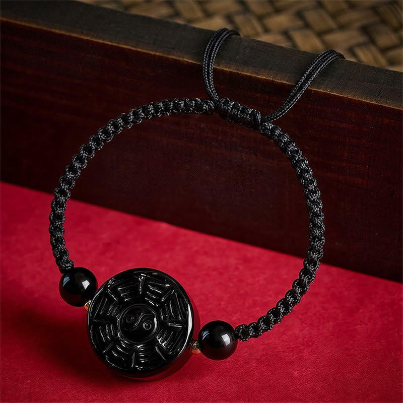 Buddha Stones Bracelet de bénédiction Bagua rond en obsidienne noire et fil rouge - image 9