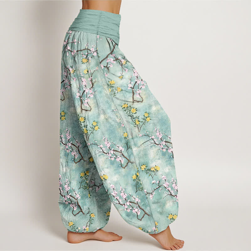 Buddha Stones Pantalon harem à taille élastique pour femme, en coton, à motif floral botanique. - image 1