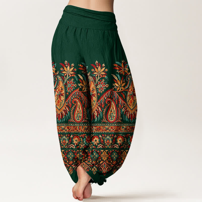 Buddha Stones Pantalon harem à taille élastique pour femme, en coton à motif cachemire ethnique. - image 7