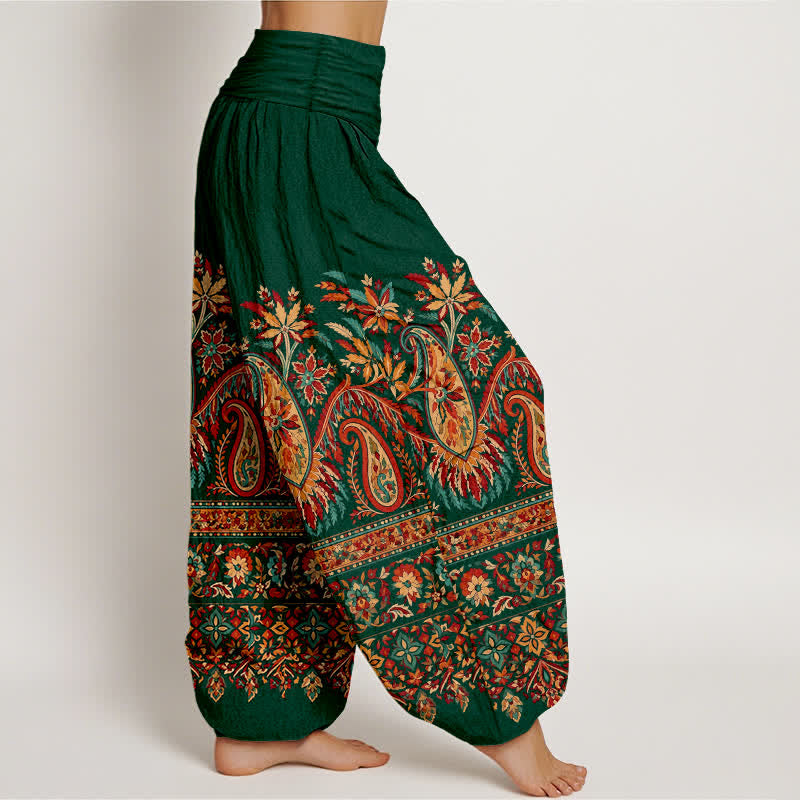 Buddha Stones Pantalon harem à taille élastique pour femme, en coton à motif cachemire ethnique. - image 6