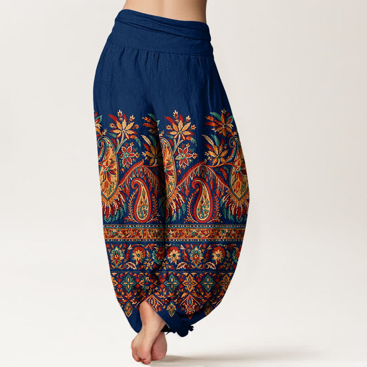 Buddha Stones Pantalon harem à taille élastique pour femme, en coton à motif cachemire ethnique. - image 10