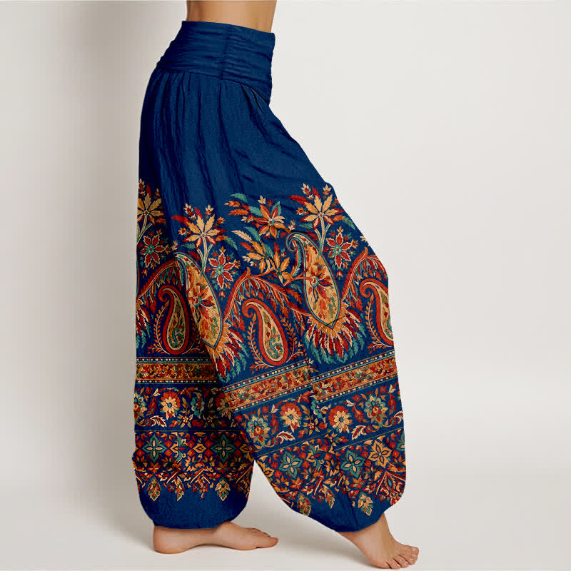Buddha Stones Pantalon harem à taille élastique pour femme, en coton à motif cachemire ethnique. - image 9