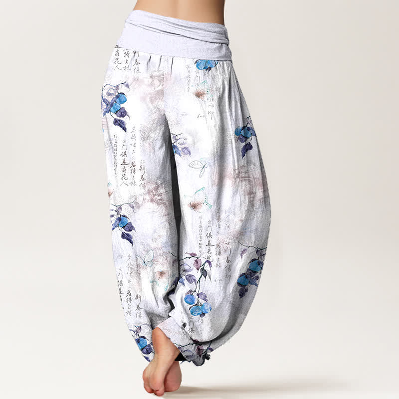 Buddha Stones Pantalon harem à taille élastique pour femme, motif papillon et agrumes calligraphié à l'encre de coton - image 7