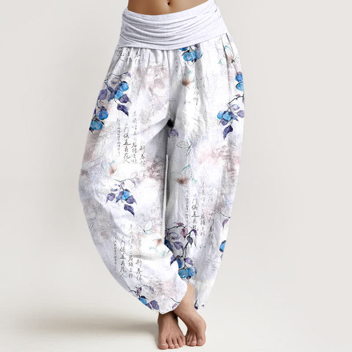 Buddha Stones Pantalon harem à taille élastique pour femme, motif papillon et agrumes calligraphié à l'encre de coton - Lavande - US16，UK/AU20，EU48 (3XL) - image 5