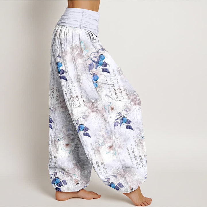 Buddha Stones Pantalon harem à taille élastique pour femme, motif papillon et agrumes calligraphié à l'encre de coton - image 6