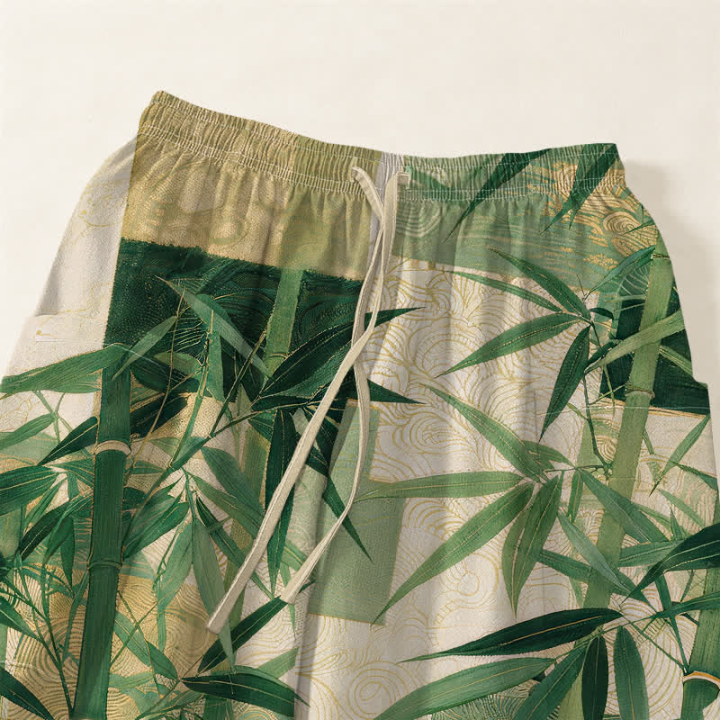 Buddha Stones Pantalon harem pour femme, en coton, à motif patchwork de bambou, taille élastique et poches latérales - image 5