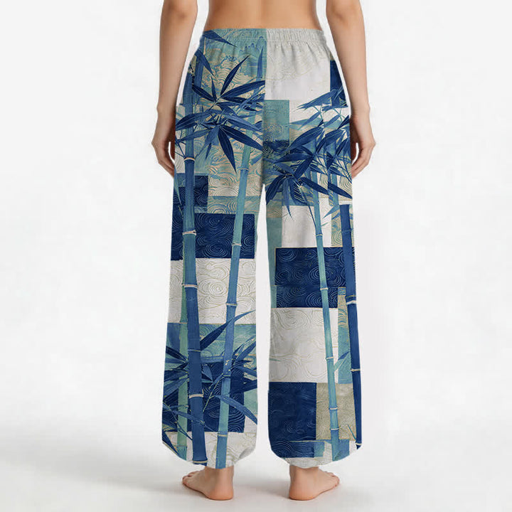 Buddha Stones Pantalon harem pour femme, en coton, à motif patchwork de bambou, taille élastique et poches latérales - image 9