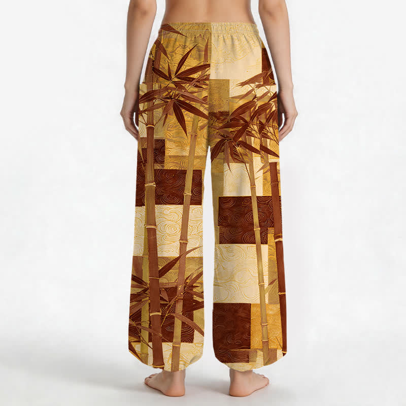 Buddha Stones Pantalon harem pour femme, en coton, à motif patchwork de bambou, taille élastique et poches latérales - image 12