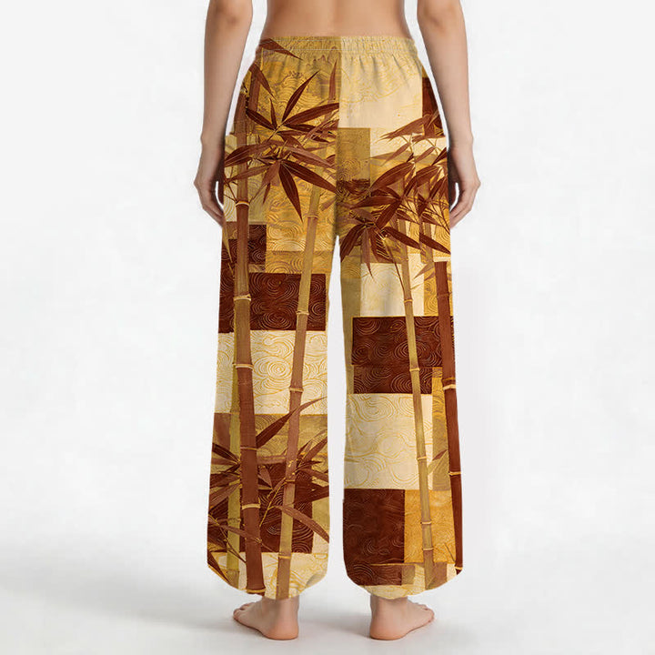 Buddha Stones Pantalon harem pour femme, en coton, à motif patchwork de bambou, taille élastique et poches latérales - image 12