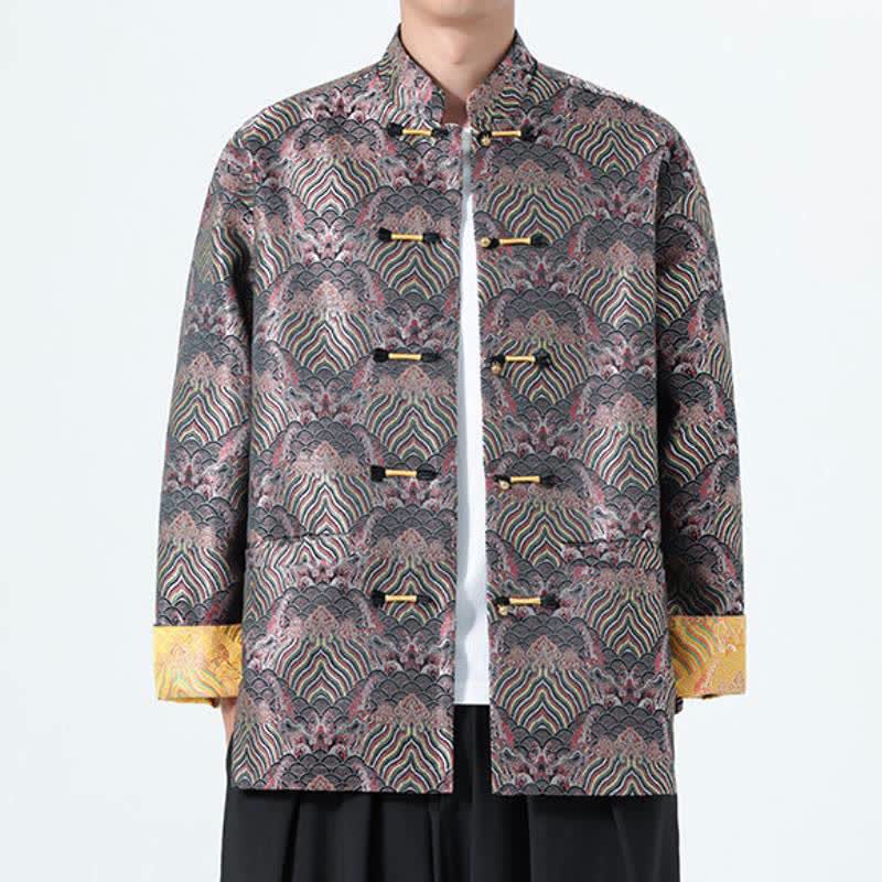 Buddha Stones Veste homme en spandex avec poches, style vintage automne-hiver, à boutons grenouille et motif abstrait océan. - image 1