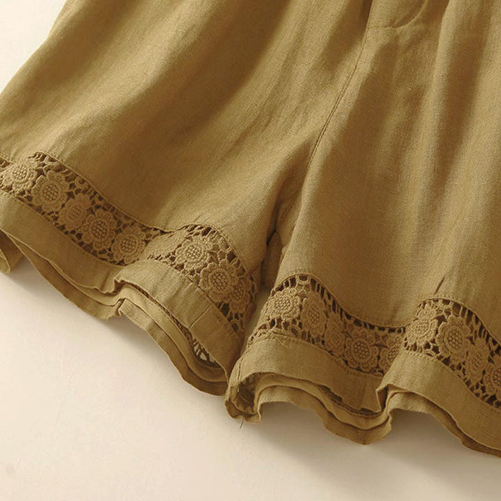 Short en coton à lacets avec poches et motif Buddha Stones, couleur unie, bas ajouré - image 53