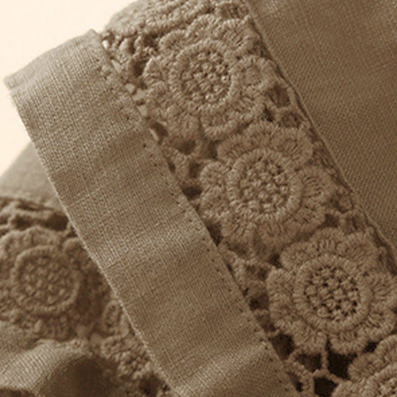 Short en coton à lacets avec poches et motif Buddha Stones, couleur unie, bas ajouré - image 11