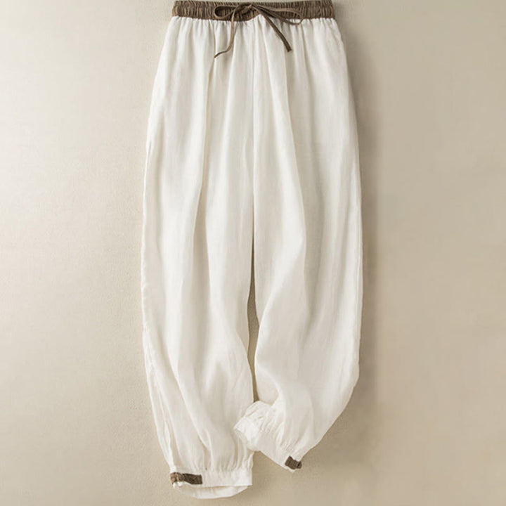 Pantalon sarouel en coton uni avec cordon de serrage et poches pour femme Buddha Stones - Blanc - US16，UK/AU20，EU48 (3XL) - image 5