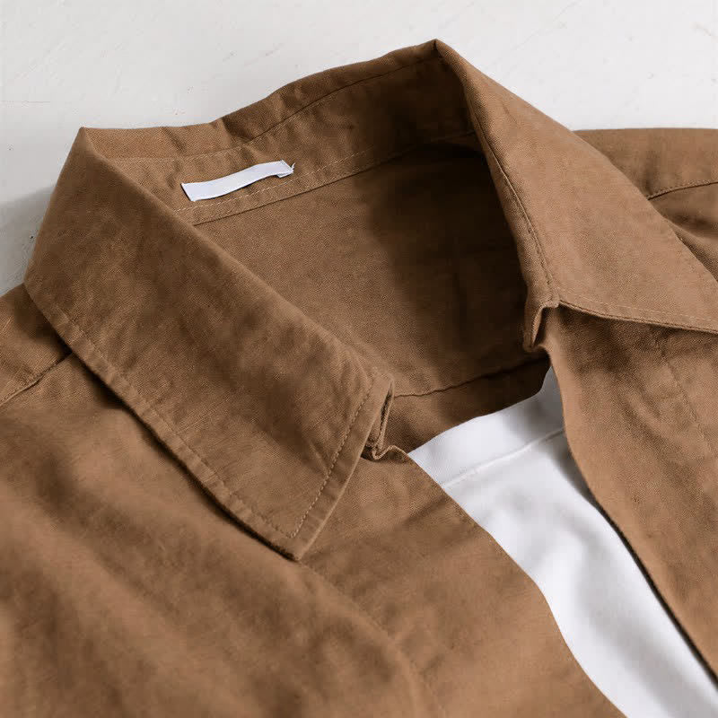 Buddha Stones Chemises à manches longues pour hommes, style minimaliste décontracté automnal, unies et superposées - image 1