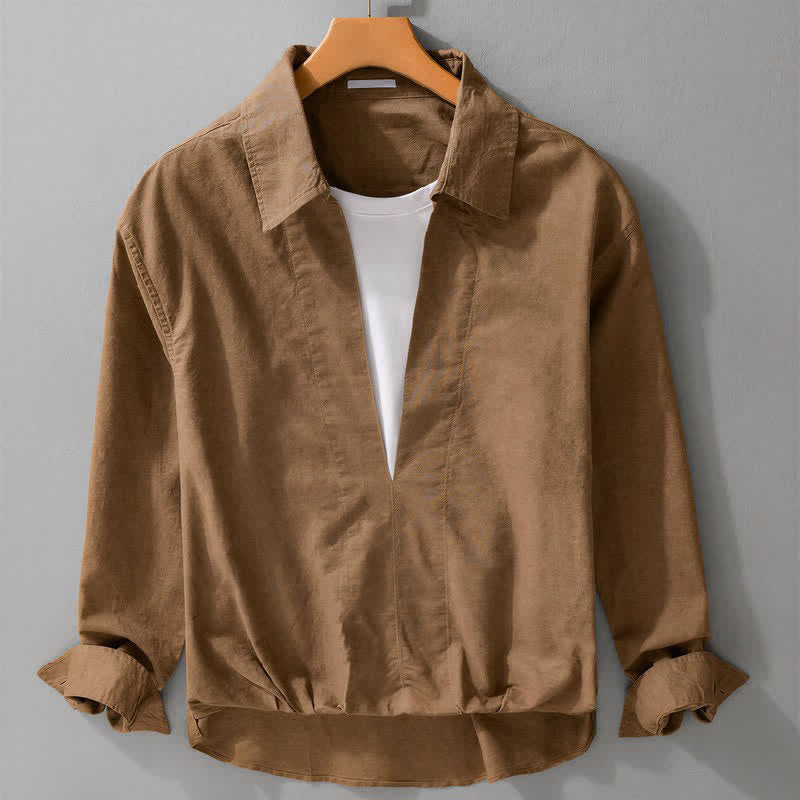 Buddha Stones Chemises à manches longues pour hommes, style minimaliste décontracté automnal, unies et superposées - Pérou - US/UK/AU42，EU52 (3XL) - image 0