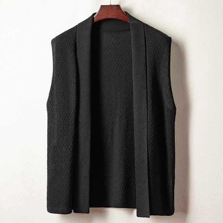 Buddha Stones Kimono homme décontracté minimaliste à fente latérale en maille unie - Noir - US/UK/AU42，EU52 (3XL) - image 7