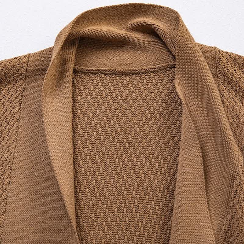Buddha Stones Kimono homme décontracté minimaliste à fente latérale en maille unie - image 2