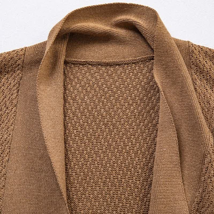 Buddha Stones Kimono homme décontracté minimaliste à fente latérale en maille unie - image 2