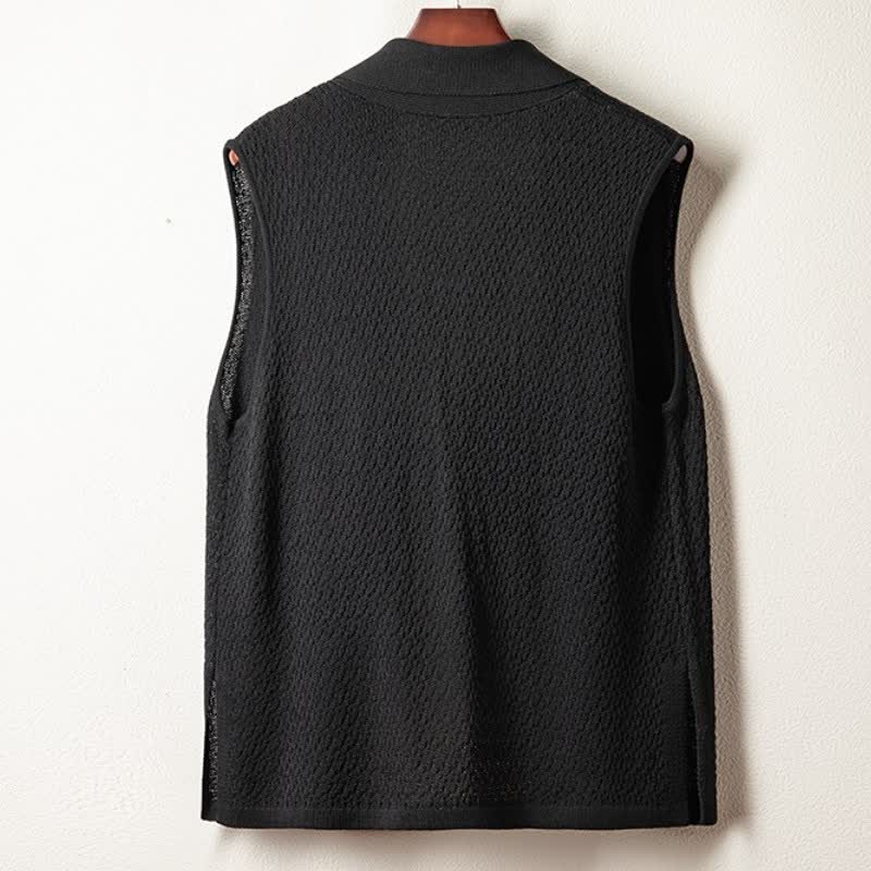 Buddha Stones Kimono homme décontracté minimaliste à fente latérale en maille unie - image 8