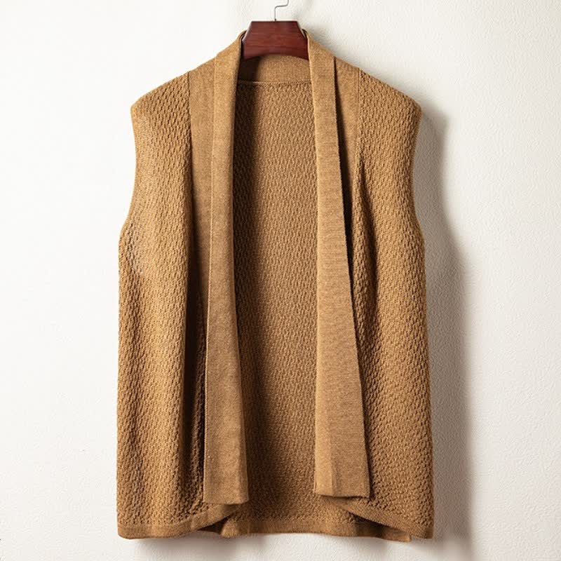 Buddha Stones Kimono homme décontracté minimaliste à fente latérale en maille unie - Tanné - US/UK/AU42，EU52 (3XL) - image 0