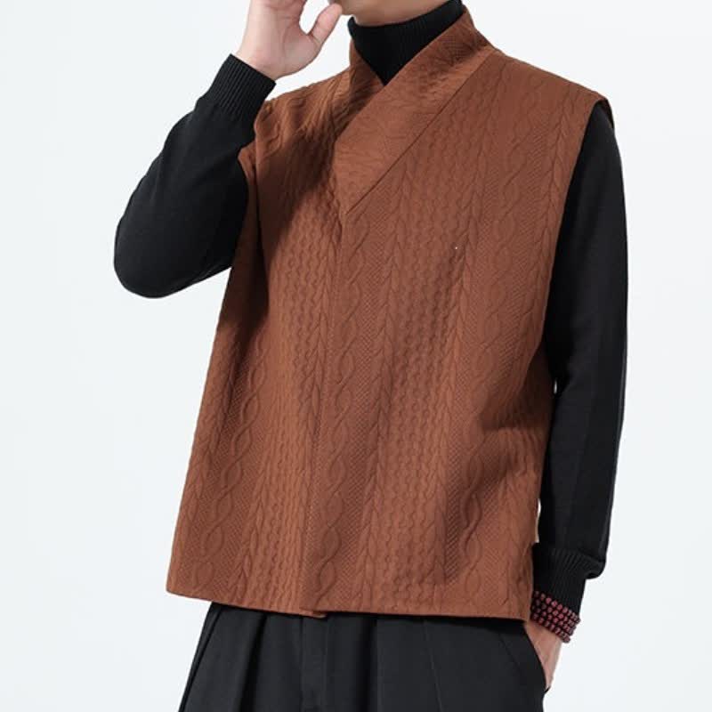 Buddha Stones Débardeur homme en maille unie, style minimaliste, automne-hiver - image 1