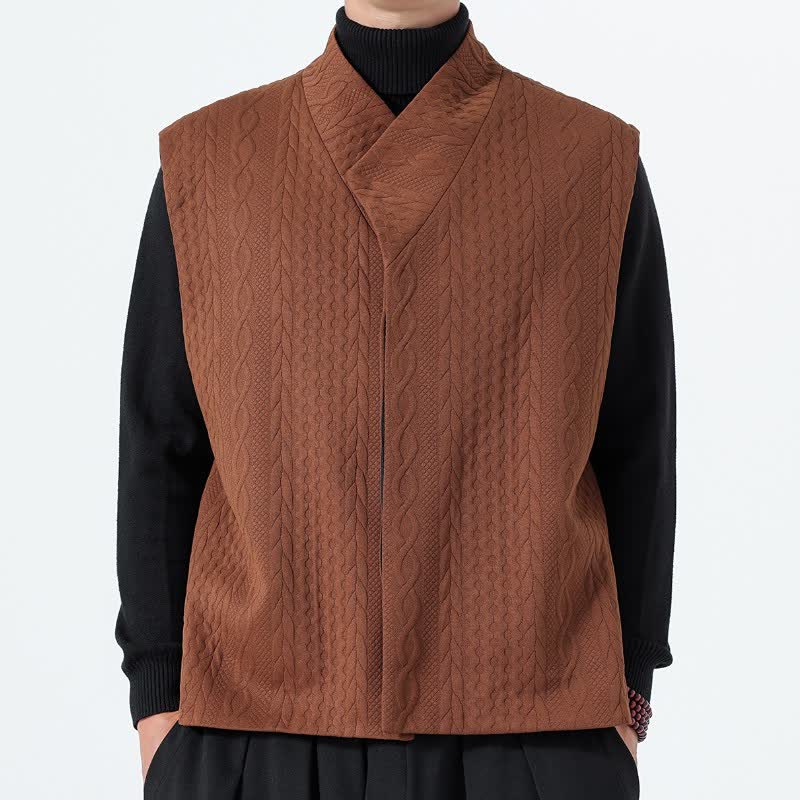 Buddha Stones Débardeur homme en maille unie, style minimaliste, automne-hiver - Terre de sienne - US/UK/AU46，EU56 (5XL) - image 0