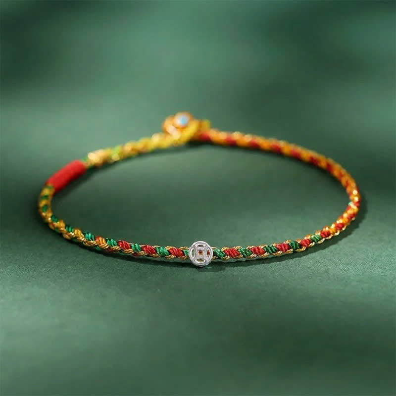 Buddha Stones Bracelet porte-bonheur tressé en argent sterling 925 coloré - Jaune Vert - 7,1–7,5 pouces (18–19 cm) - image 0