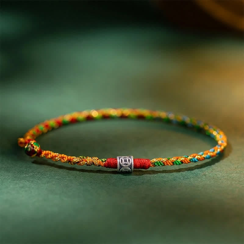 Buddha Stones Bracelet de foi en argent sterling 925 tissé à la main avec un cordon rouge multicolore - Palette de couleurs vertes - 7,1–7,5 pouces (18–19 cm) - image 0