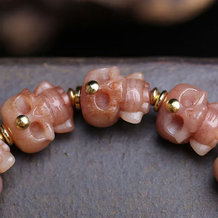 Buddha Stones Bracelet vintage en perles d'os tibétaines sculptées à la main, orné d'un crâne. - image 4