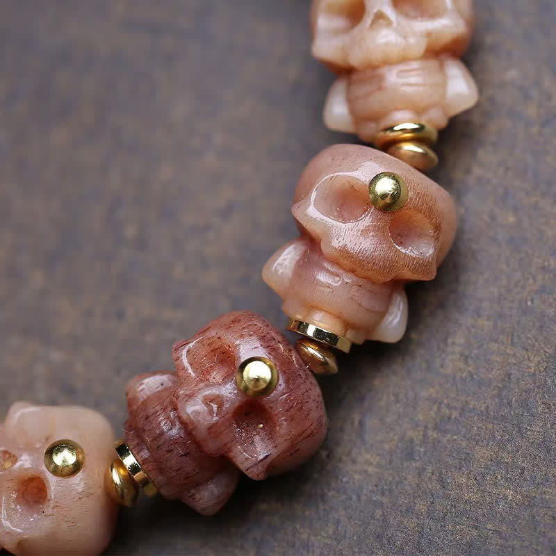 Buddha Stones Bracelet vintage en perles d'os tibétaines sculptées à la main, orné d'un crâne. - image 3