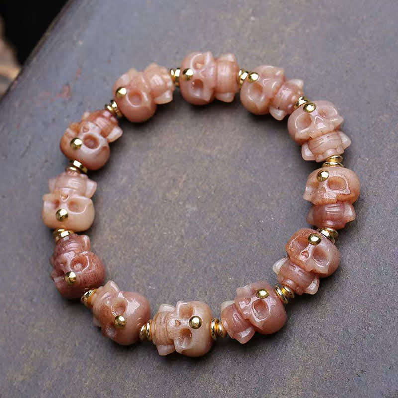 Buddha Stones Bracelet vintage en perles d'os tibétaines sculptées à la main, orné d'un crâne. - perle en os - image 0