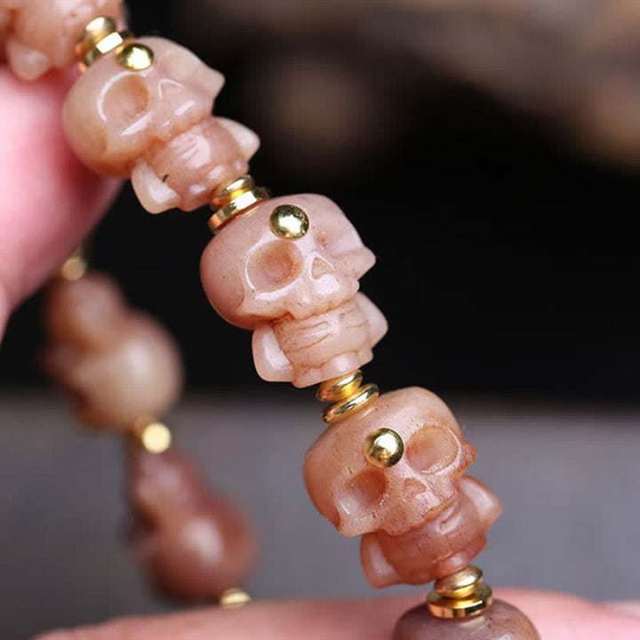 Buddha Stones Bracelet vintage en perles d'os tibétaines sculptées à la main, orné d'un crâne. - image 2
