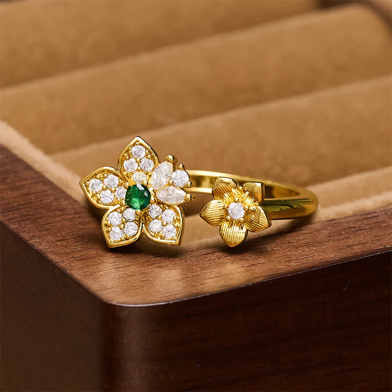 Buddha Stones Bague de connexion harmonique en cuivre à deux fleurs - image 1